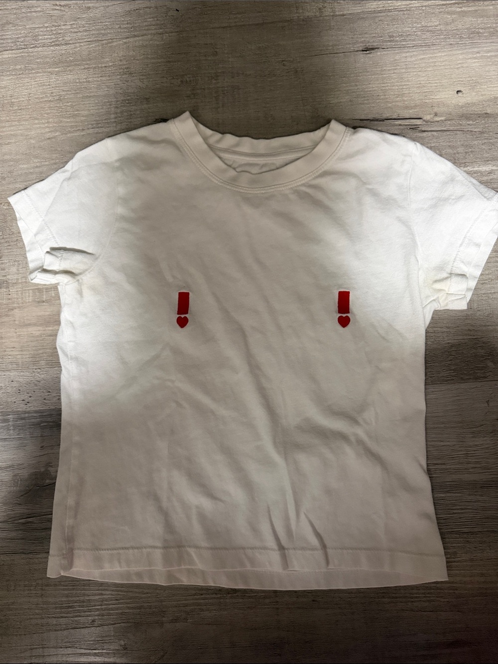 Daily Drills White Short-Sleeve Tee with Red Heart & Exclamation Motifs